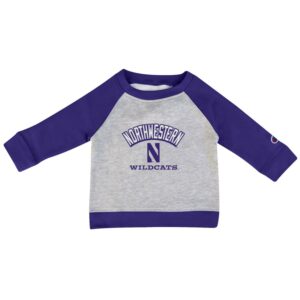 Northwestern University Wildcats Infant/Toddler Color-Block Purple/Grey Champion Crewneck Sweatshirt with Arch over N Wildcats Design