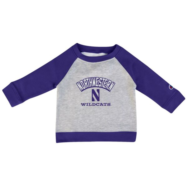 Northwestern University Wildcats Infant/Toddler Color-Block Purple/Grey Champion Crewneck Sweatshirt with Arch over N Wildcats Design