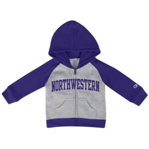 Northwestern University Wildcats Infant/Toddler Color-Block Purple/Grey Champion Ziphood Sweatshirt with Arch Northwestern Design