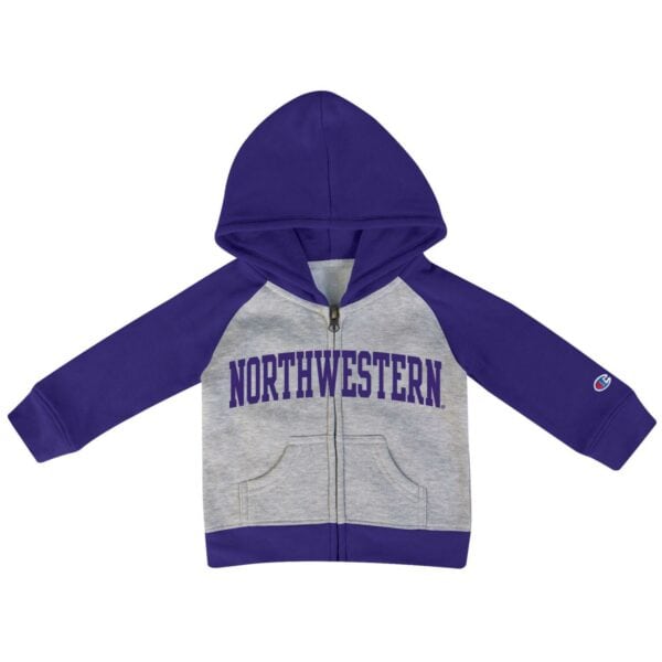 Northwestern University Wildcats Infant/Toddler Color-Block Purple/Grey Champion Ziphood Sweatshirt with Arch Northwestern Design