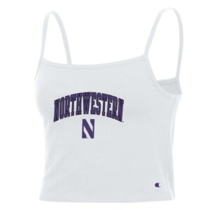 Northwestern University Wildcats Women’s Champion Football Fan White Cropped Cami with Arch Over N Design