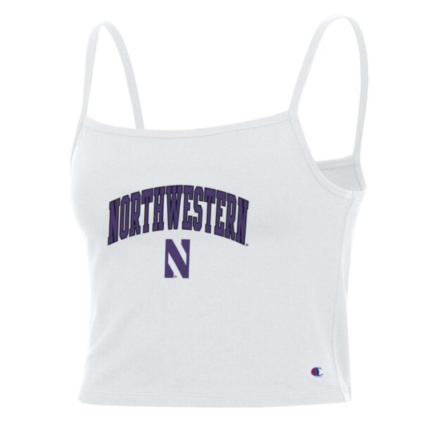Northwestern University Wildcats Women’s Champion Football Fan White Cropped Cami with Arch Over N Design