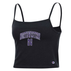 Northwestern University Wildcats Women’s Champion Football Fan Black Cropped Cami with Arch Over N Design