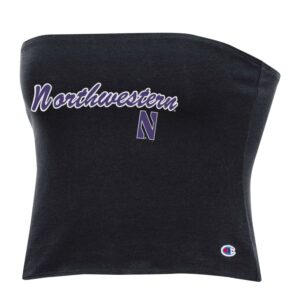 Northwestern University Wildcats Women’s Champion Football Fan Black Tube Top with Arch Over N Design