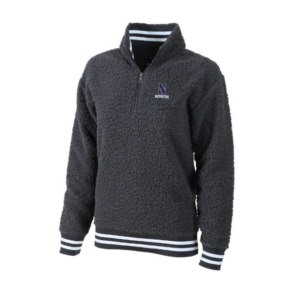 Northwestern University Wildcats Adult Charcoal with Purple Trim Varsity Sherpa Quarter Zip Pullover Jacket by Boxercraft