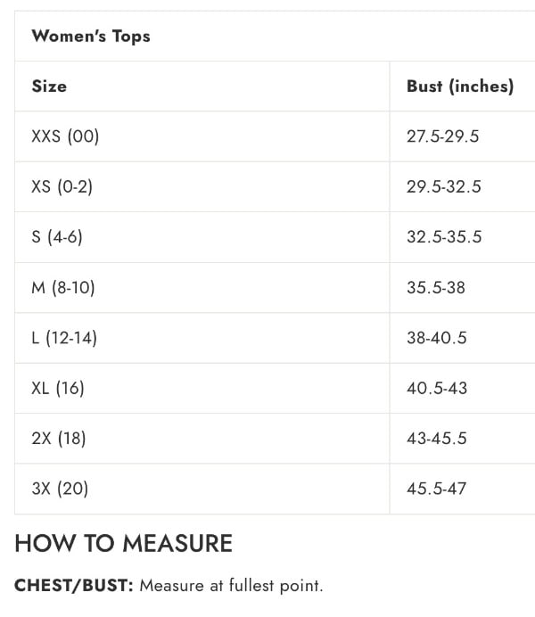 Boxercraft Womens Sizing Chart