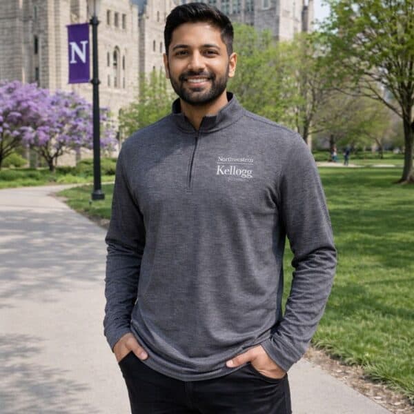 Northwestern I Kellogg Antigua Men's Hunk Black Heather 1/4 Zip Pullover-2