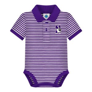 Northwestern University Wildcats Infant Purple & White Stripped Polo Bodysuit Onesie with a Collar