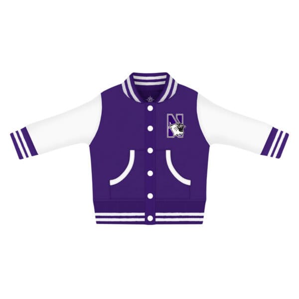 Northwestern University Wildcats Youth Purple/White Letterman Style Jacket With Embroidered N-Cat Design