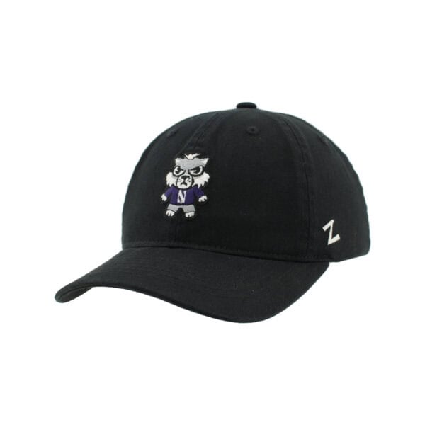 Northwestern University Wildcats Zephyr Unconstructed Adjustable Black Hat with Tokyodachi Willie the Wildcat Design
