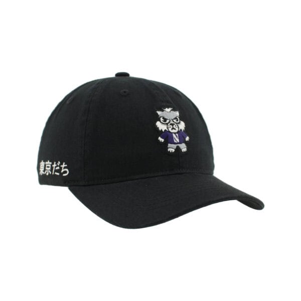 Northwestern University Wildcats Zephyr Unconstructed Adjustable Black Hat with Tokyodachi Willie the Wildcat Design - Image 2