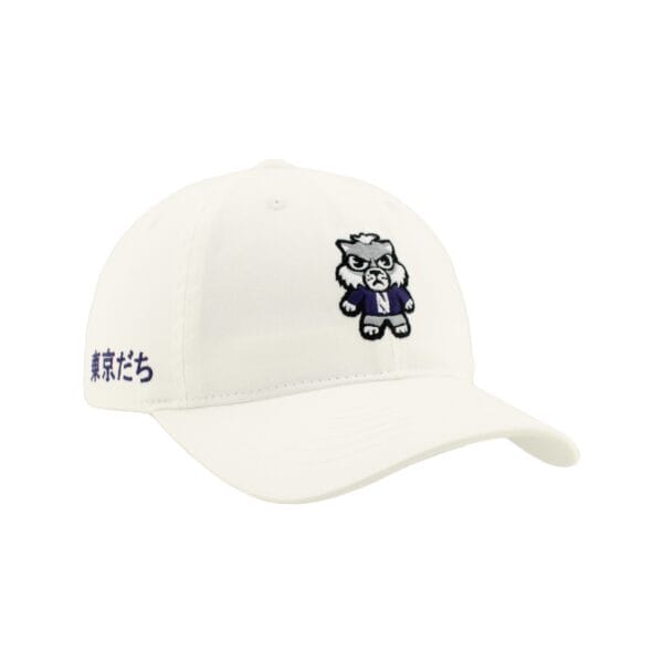 Northwestern University Wildcats Zephyr Unconstructed Adjustable White Hat with Tokyodachi Willie the Wildcat Design - Image 2