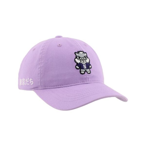Northwestern University Wildcats Zephyr Unconstructed Adjustable Lilac Hat with Tokyodachi Willie the Wildcat Design - Image 2