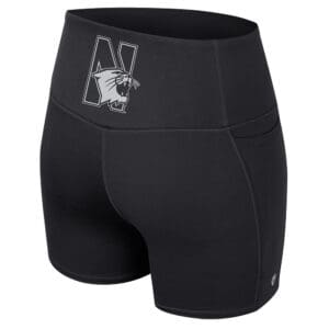 Northwestern University Wildcats Colosseum Women's Sorority Row Black Bike Short with Stylized N-Cat Design