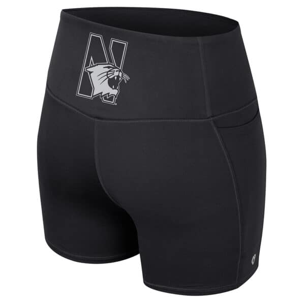 Northwestern University Wildcats Colosseum Women's Sorority Row Black Bike Short with Stylized N-Cat Design