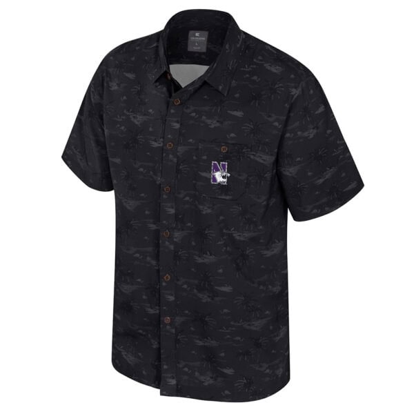Northwestern University Wildcats Colosseum Men's Atmosphere Black Camp Shirt 