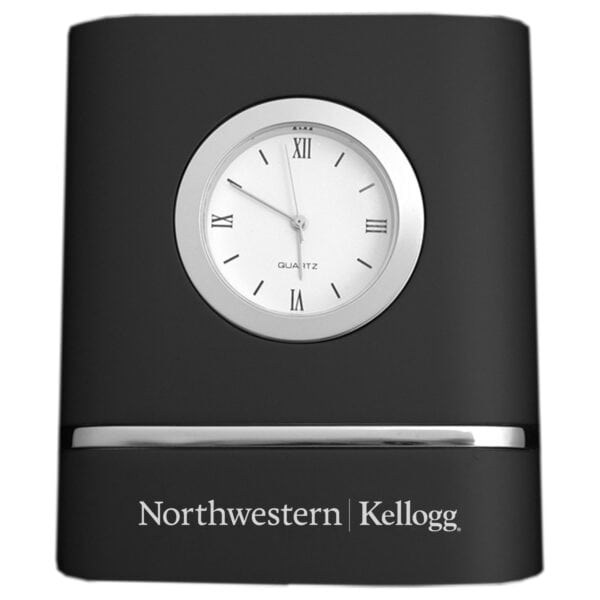 Northwestern | Kellogg Laser Engraved Black Trillium Two-Toned Desk Clock