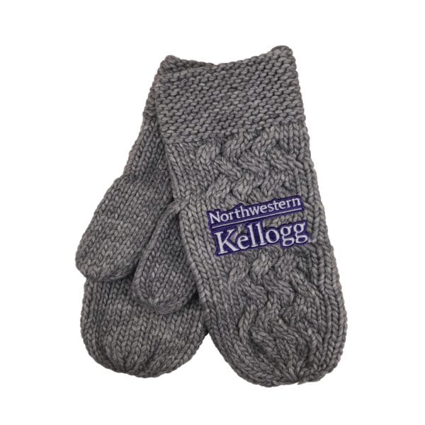 Northwestern I Kellogg Arya Light Grey Cable Knit Mittens