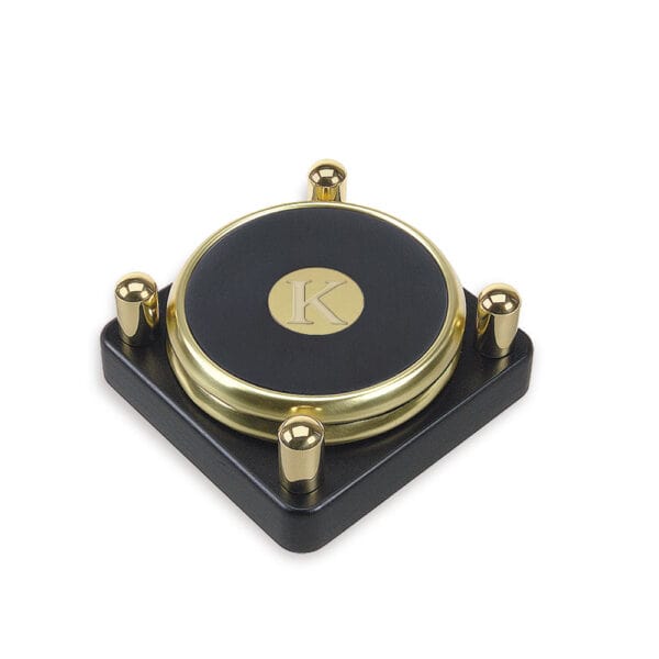 Northwestern | Kellogg K Design Gold Medallion Gold Tone & Leather Coaster Set of Two