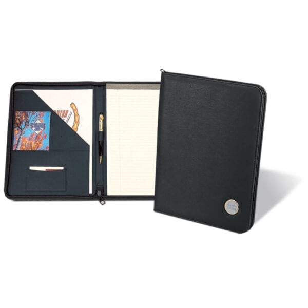 Northwestern | Kellogg Stacked Design Silver Medallion Simulated Leather Zippered Writing Portfolio
