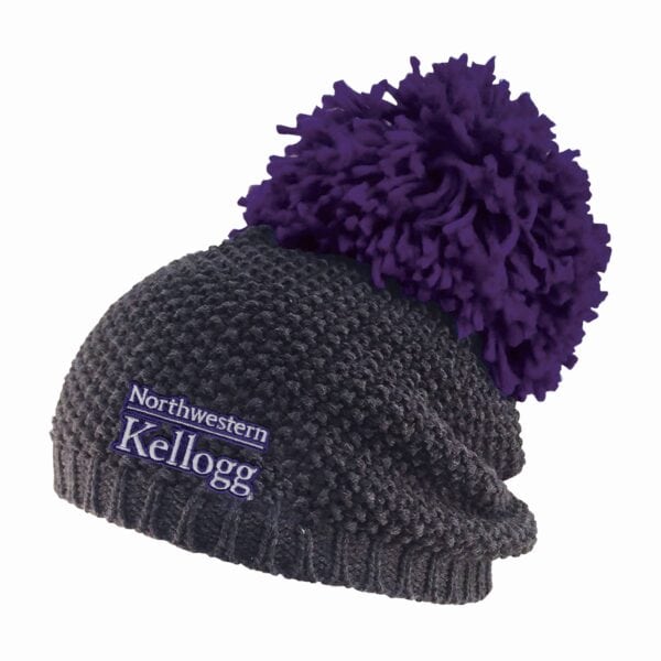 Northwestern I Kellogg Rally Charcoal Knit Beanie with Extra Large Purple Pom