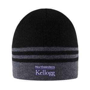 Northwestern I Kellogg Crew Charblack Knit Beanie Hat with Varsity Stripes