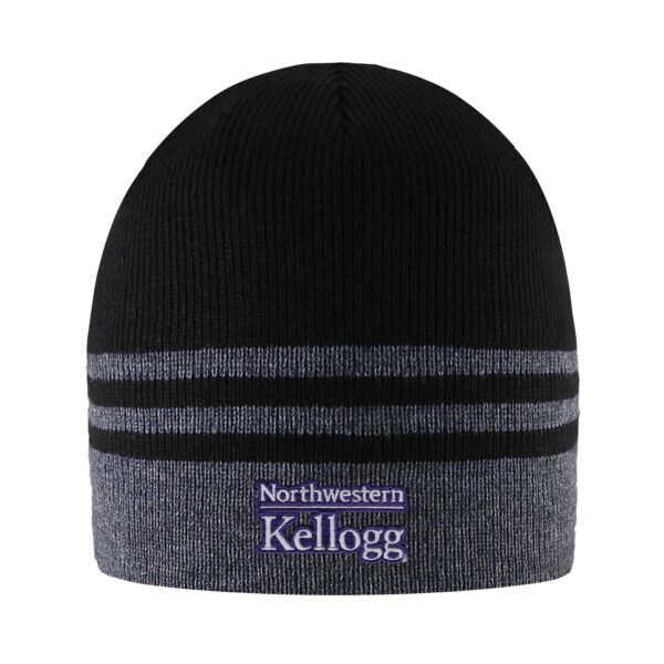 Northwestern I Kellogg Crew Charblack Knit Beanie Hat with Varsity Stripes