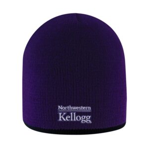 Northwestern I Kellogg Bright Stripe Purple Knit Beanie Hat with Black Edge