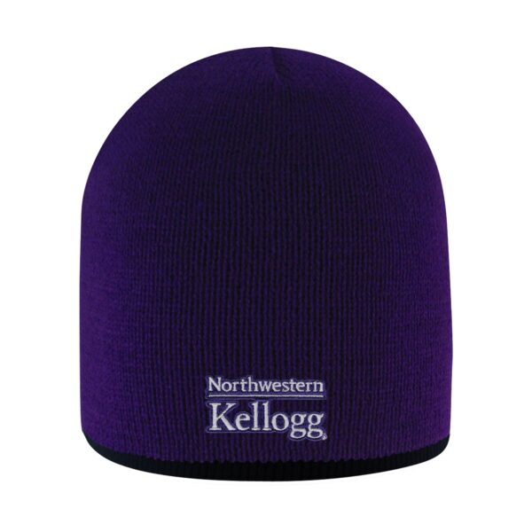 Northwestern I Kellogg Bright Stripe Purple Knit Beanie Hat with Black Edge