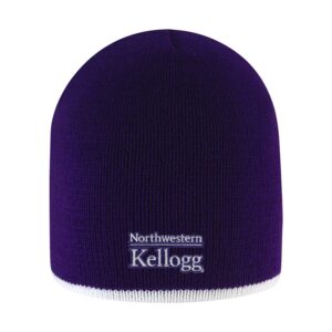 Northwestern I Kellogg Bright Stripe Purple Knit Beanie Hat with White Edge