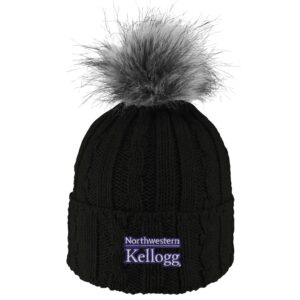 Northwestern I Kellogg Alps Black Knit Cuff Hat with Flux Fur Pom
