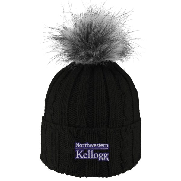 Northwestern I Kellogg Alps Black Knit Cuff Hat with Flux Fur Pom