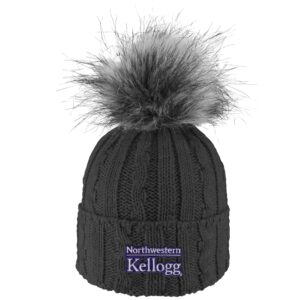 Northwestern I Kellogg Alps Charcoal Knit Cuff Hat with Flux Fur Pom