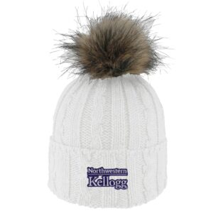 Northwestern I Kellogg Alps White Knit Cuff Hat with Flux Fur Pom