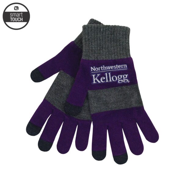 Northwestern I Kellogg Trixie iText Purple/Charcoal Rugby Striped Smart Touch Knit Texting Gloves
