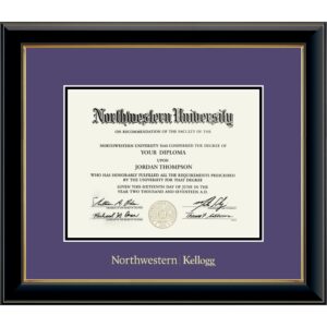 Northwestern | Kellogg Onyx Double Matted Black Diploma Frame with Gold Accent & Main Matt In Purple