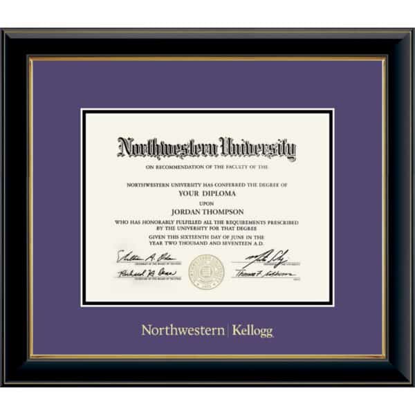 Northwestern | Kellogg Onyx Double Matted Black Diploma Frame with Gold Accent & Main Matt In Purple