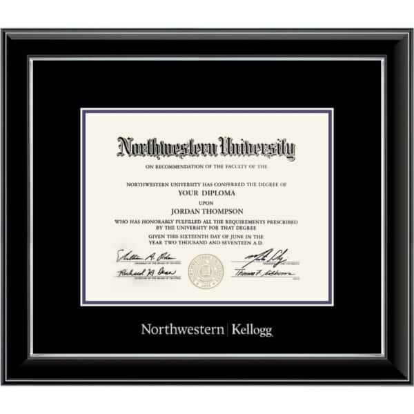 Northwestern | Kellogg Onyx Double Matted Black Diploma Frame With Silver Accent & Main Matt In Black
