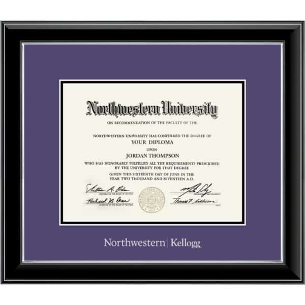 Northwestern | Kellogg Onyx Double Matted Black Diploma Frame With Silver Accent & Main Matt In Purple