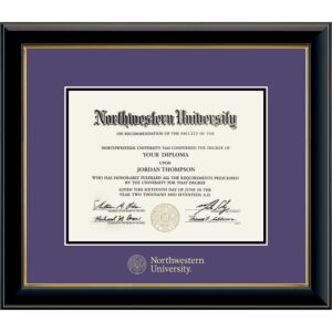 Northwestern University Wildcats Onyx Double Matted Black Diploma Frame With Gold Accent & Gold Embossed Northwestern University Seal Design With Main Matt In Purple