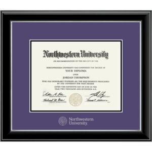 Northwestern University Wildcats Onyx Double Matted Black Diploma Frame With Silver Accent & Silver Embossed Northwestern University Seal Design Main Matt In Purple