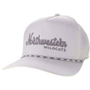 Northwestern University Wildcats Constructed Adjustable White Caddy Hat with Script Northwestern Wildcats Design in Grey