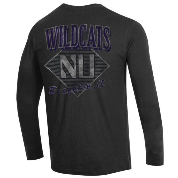 Northwestern University Wildcats Men's Champion Black Long Sleeve Tee Shirt with Three Location Faded Print -Back
