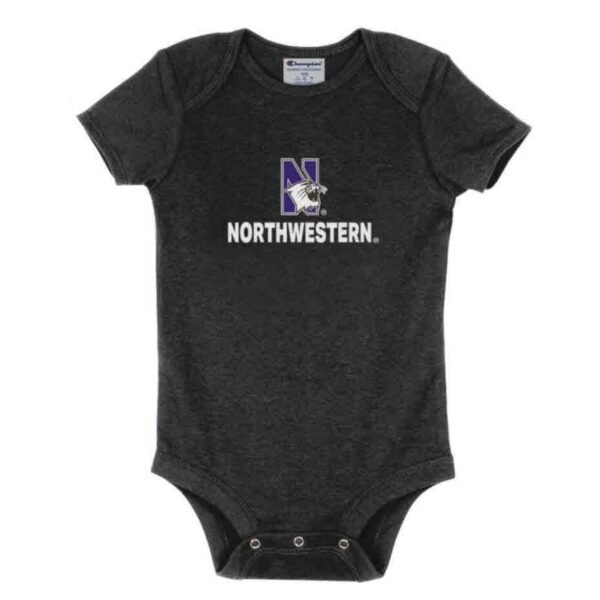 Northwestern University Wildcats Infant Black Bodysuit Onesie with N-Cat over Northwestern Design