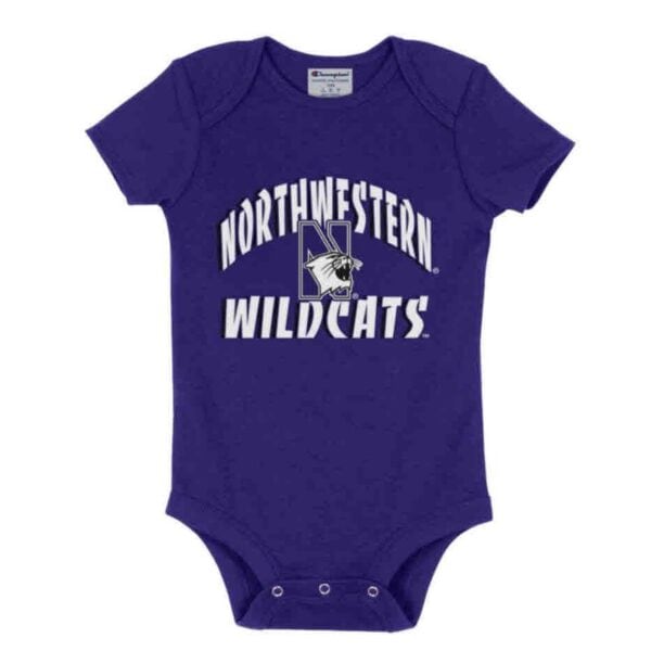 Northwestern University Wildcats Infant Purple Bodysuit Onesie with Arch Northwestern over N-Cat Design