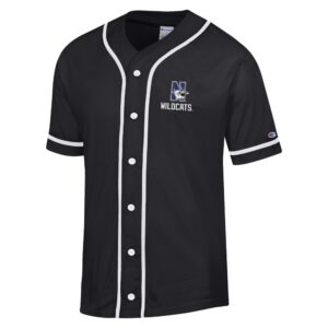 Northwestern University Wildcats Champion Black Braided Baseball Jersey with Left Chest and Full Back Design