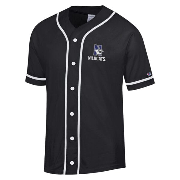 Northwestern University Wildcats Champion Black Braided Baseball Jersey with Left Chest and Full Back Design