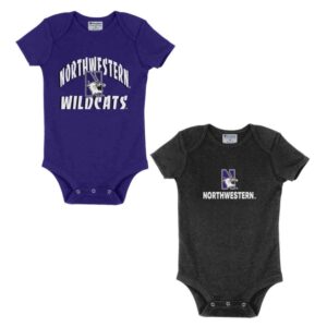 Northwestern University Wildcats Infant 2-Pack Bodysuit Onesie Set with Purple Arch over N-cat | Black N-Cat over Northwestern