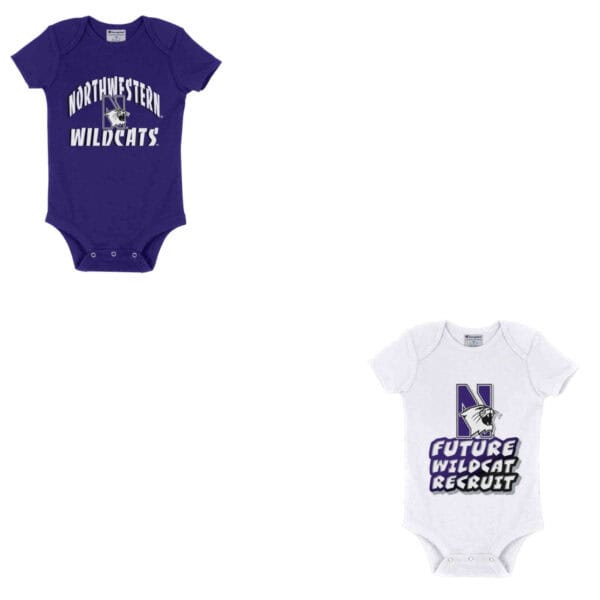 Northwestern University Wildcats Infant 2-Pack Bodysuit Onesie Set with Purple Arch over N-cat | White Wildcat Recruit