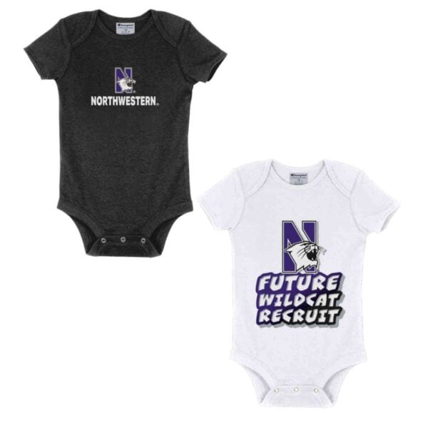 Northwestern University Wildcats Infant 2-Pack Bodysuit Onesie Set with Black N-Cat over Northwestern | White Wildcats Recruit